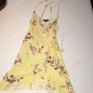 Yellow floral wrap dress